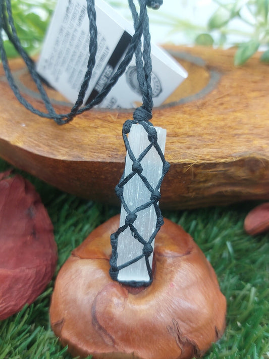 Selenite Crystal Macrame Necklace