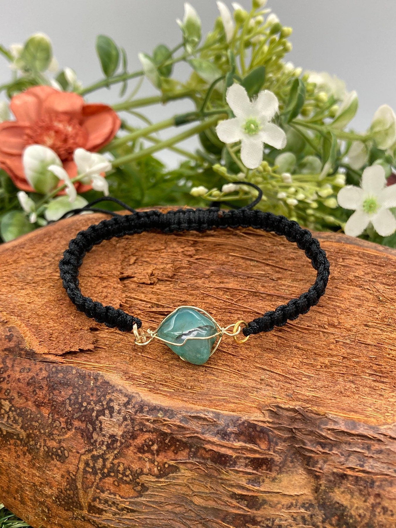 Grünes Achat Kristall Armband Gold Pated Handarbeit
