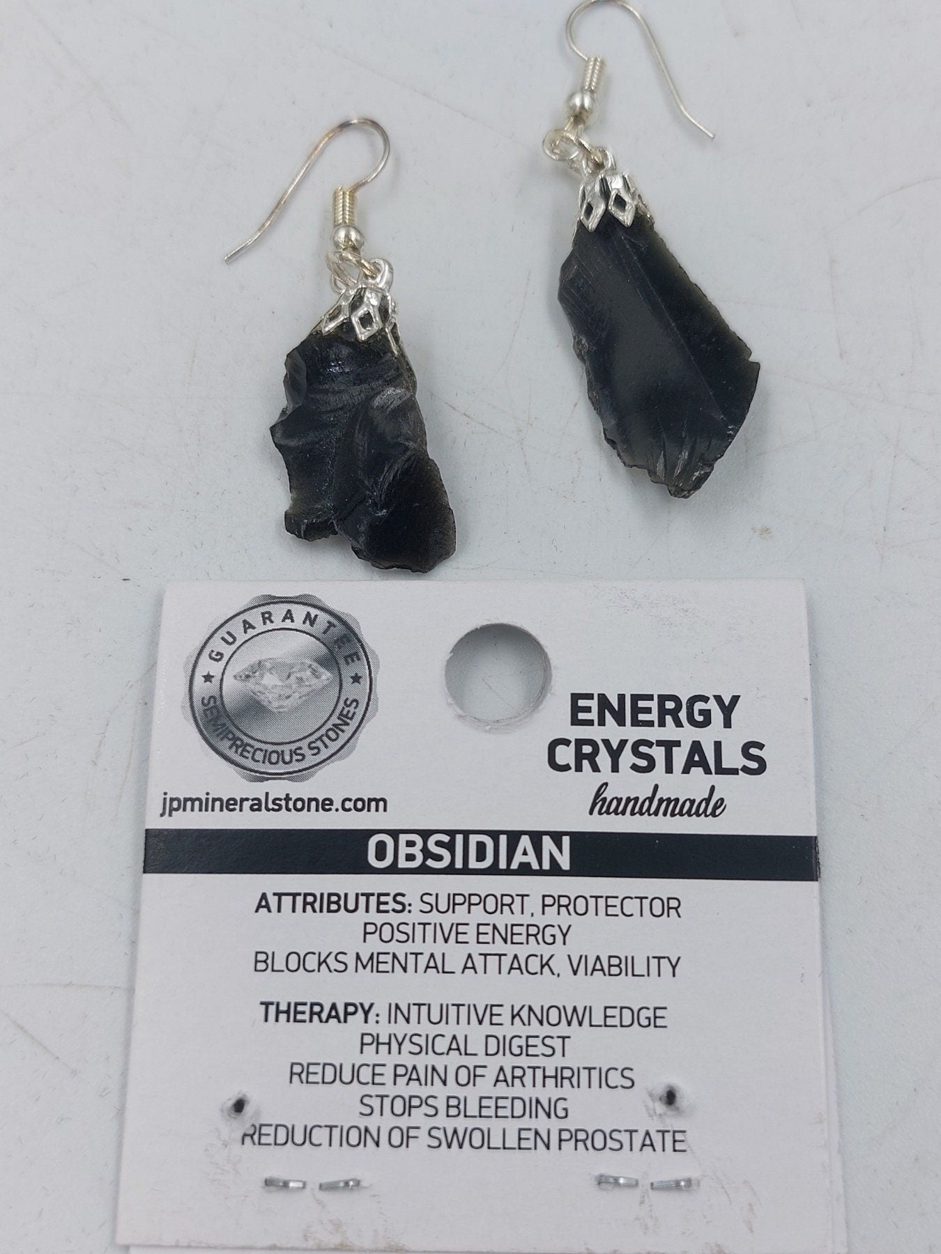 Schwarze Obsidian Rohkristall Ohrringe handgefertigt