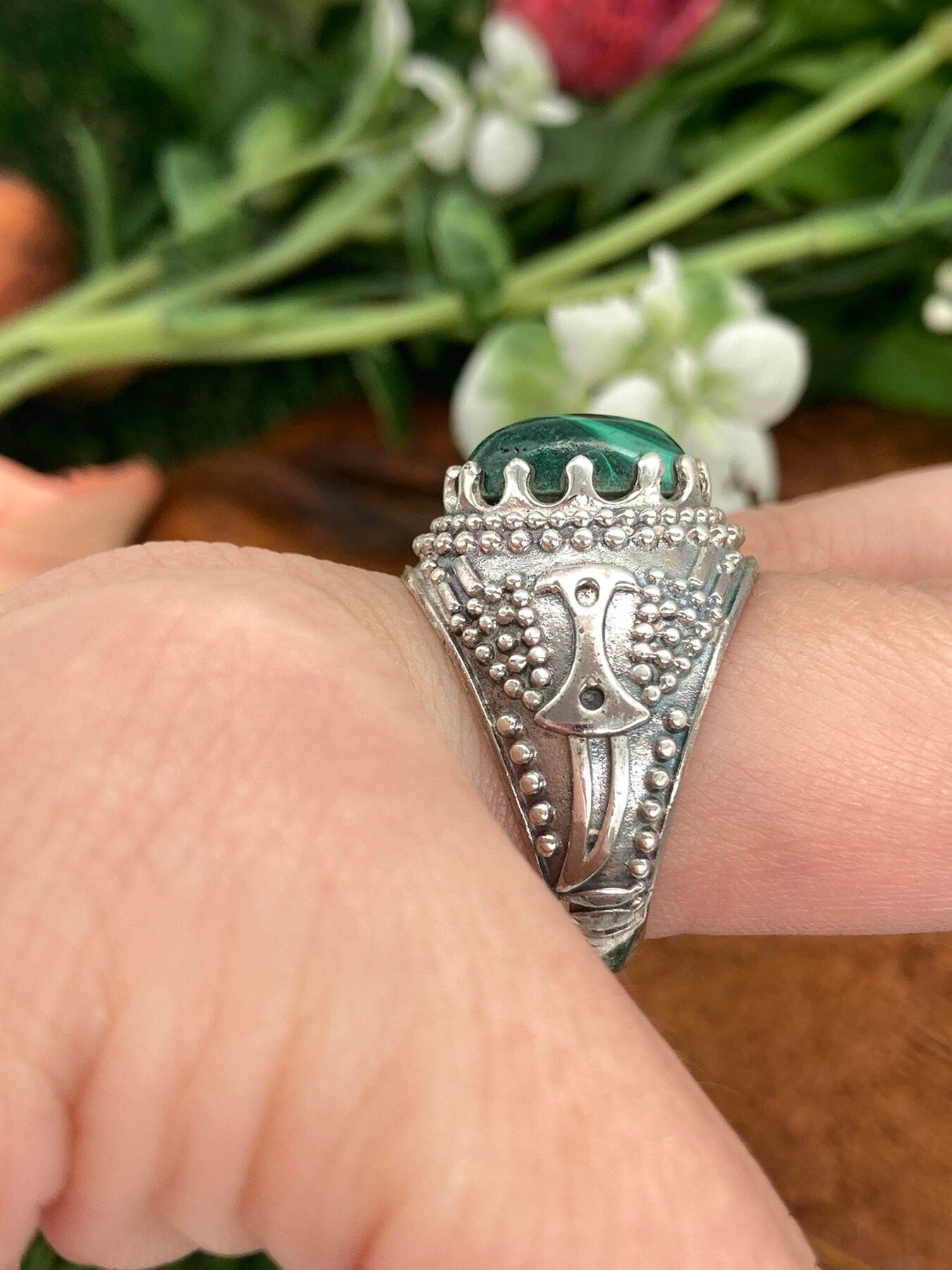 Malachit Kristall Sterling Silber 925 Cabochon Cut Statement Ring Top Qualität handgefertigt