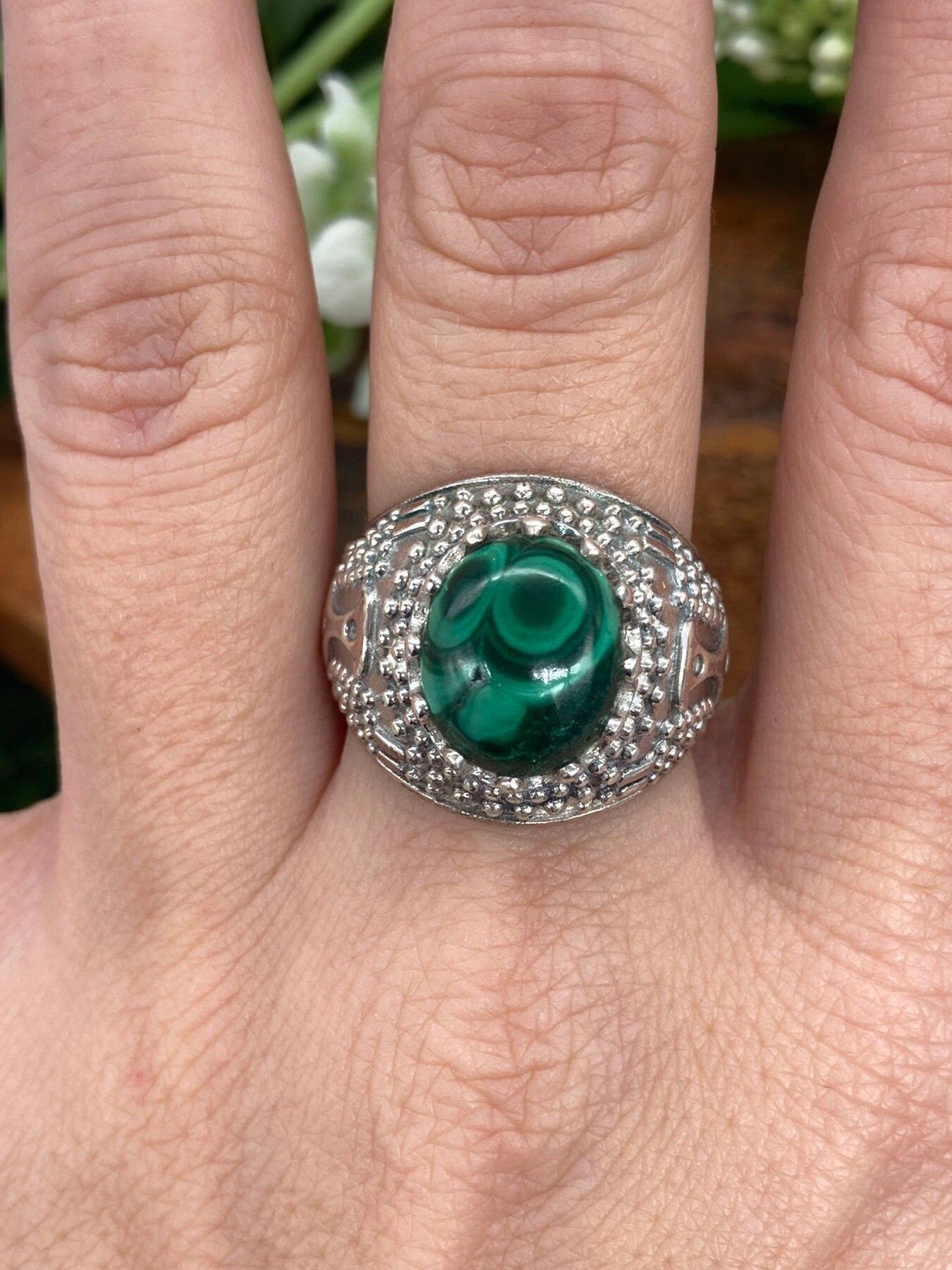 Malachit Kristall Sterling Silber 925 Cabochon Cut Statement Ring Top Qualität handgefertigt