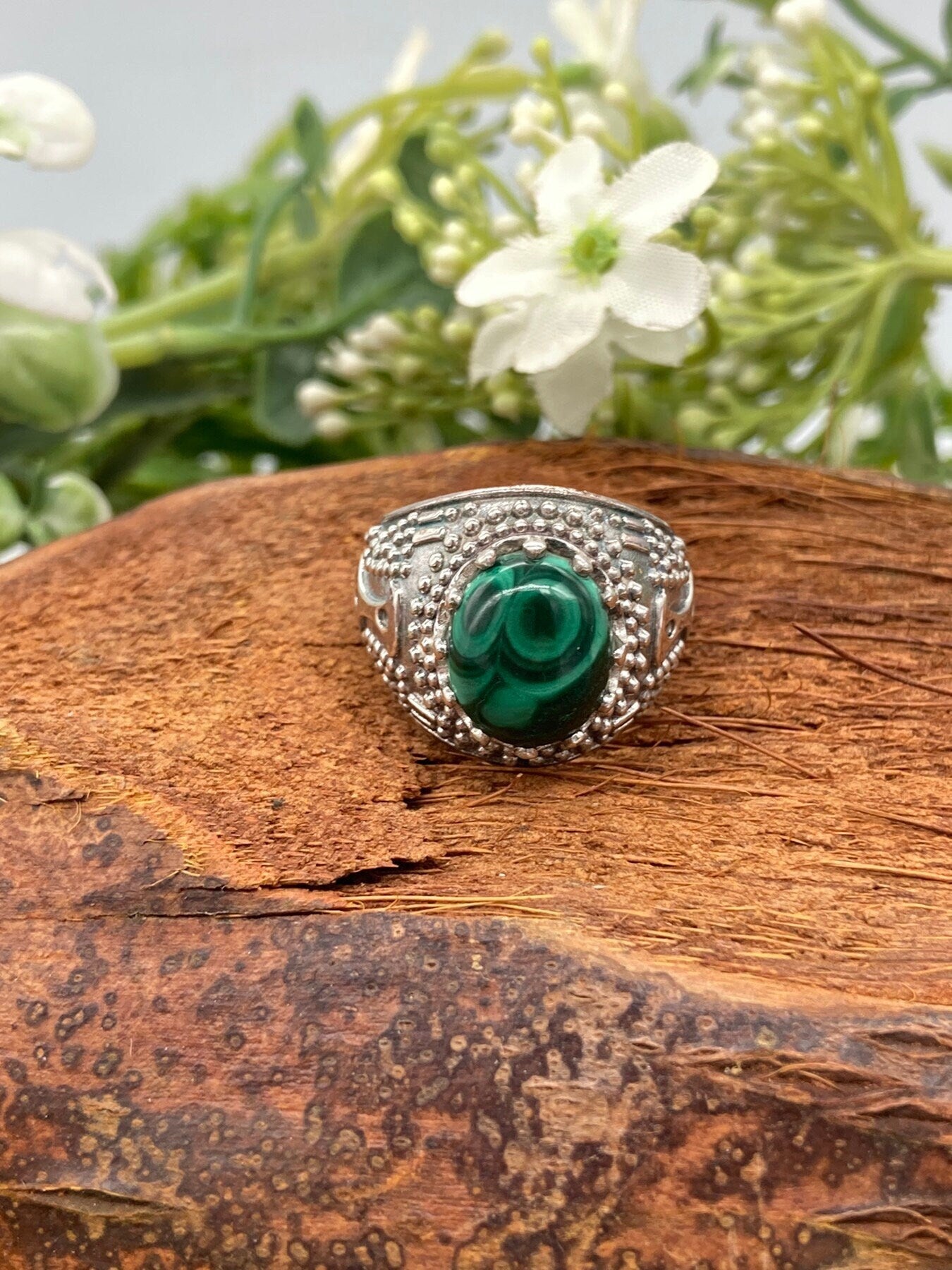 Malachit Kristall Sterling Silber 925 Cabochon Cut Statement Ring Top Qualität handgefertigt