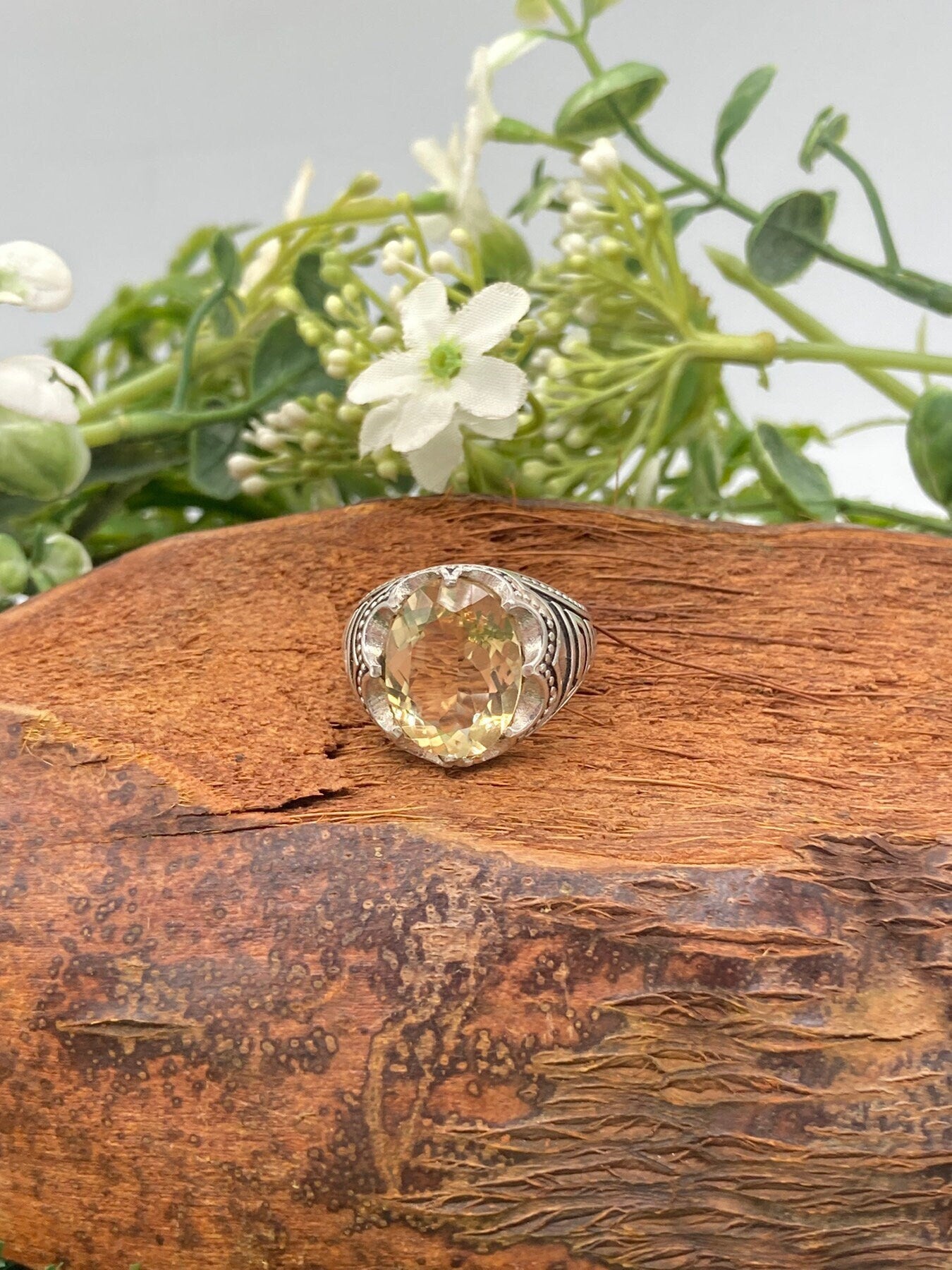 Δαχτυλίδι Citrine Crystal Sterling 925 Faceted Statement δαχτυλίδι κορυφαίας ποιότητας χειροποίητο