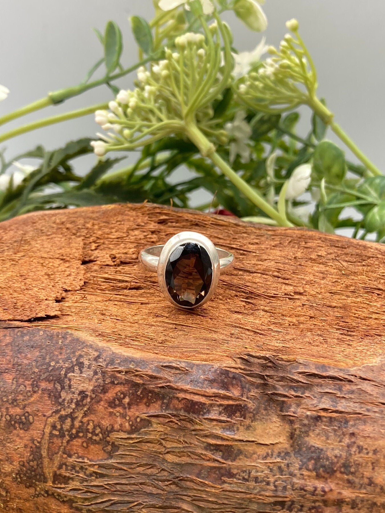 Smoky Quartz Crystal Ασήμι 925 Faceted Ring Κορυφαίας Ποιότητας Χειροποίητο