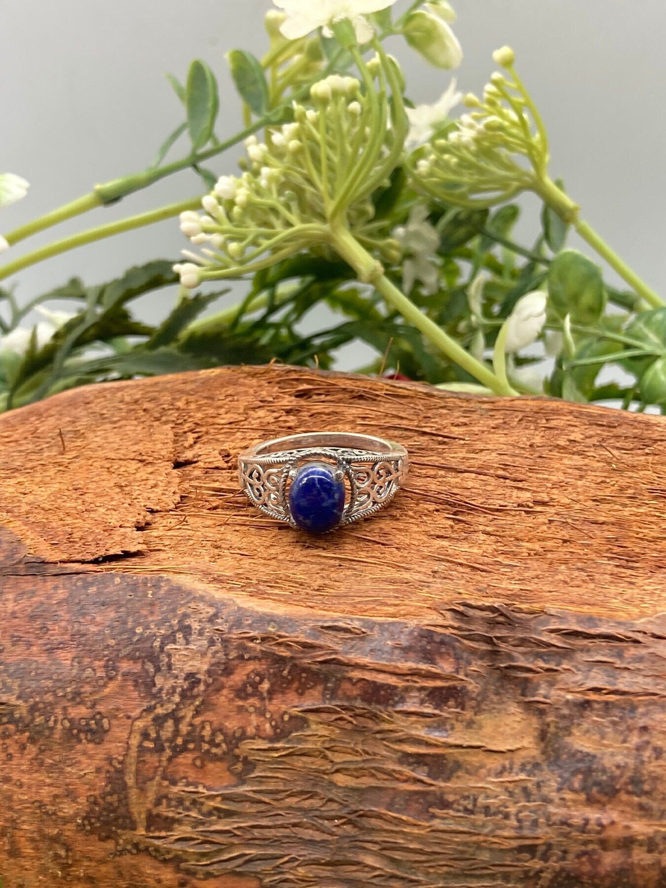 Lapislazuli Kristall Sterling Silber 925 Cabochon Schliff Ring Top Qualität Handarbeit