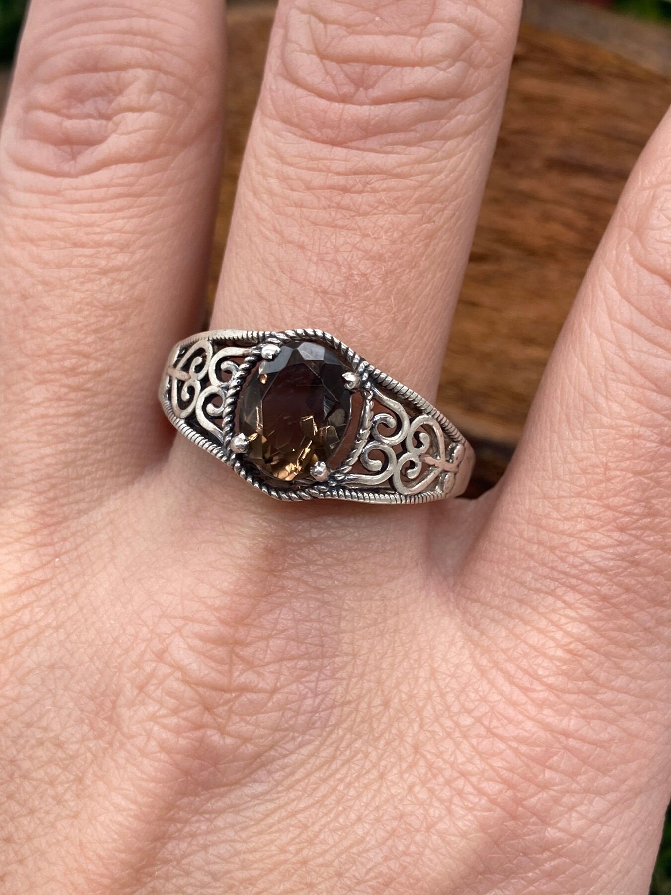 Smoky Quartz Crystal Silver 925 Faceted Ring Κορυφαίας ποιότητας χειροποίητο φινετσάτο