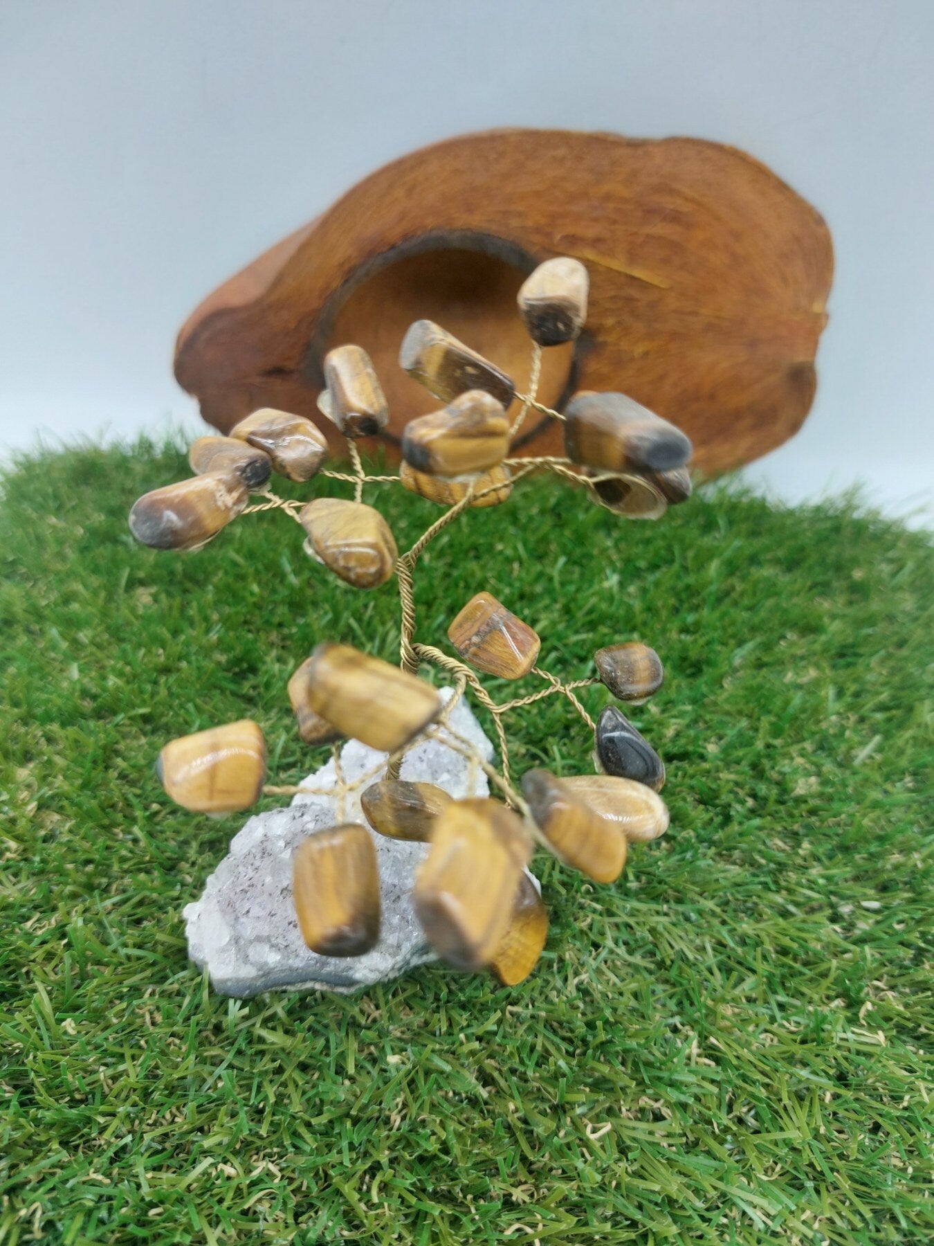 Tiger's Eye Crystal Tree of Life με βάση αμέθυστου - Διακόσμηση σπιτιού