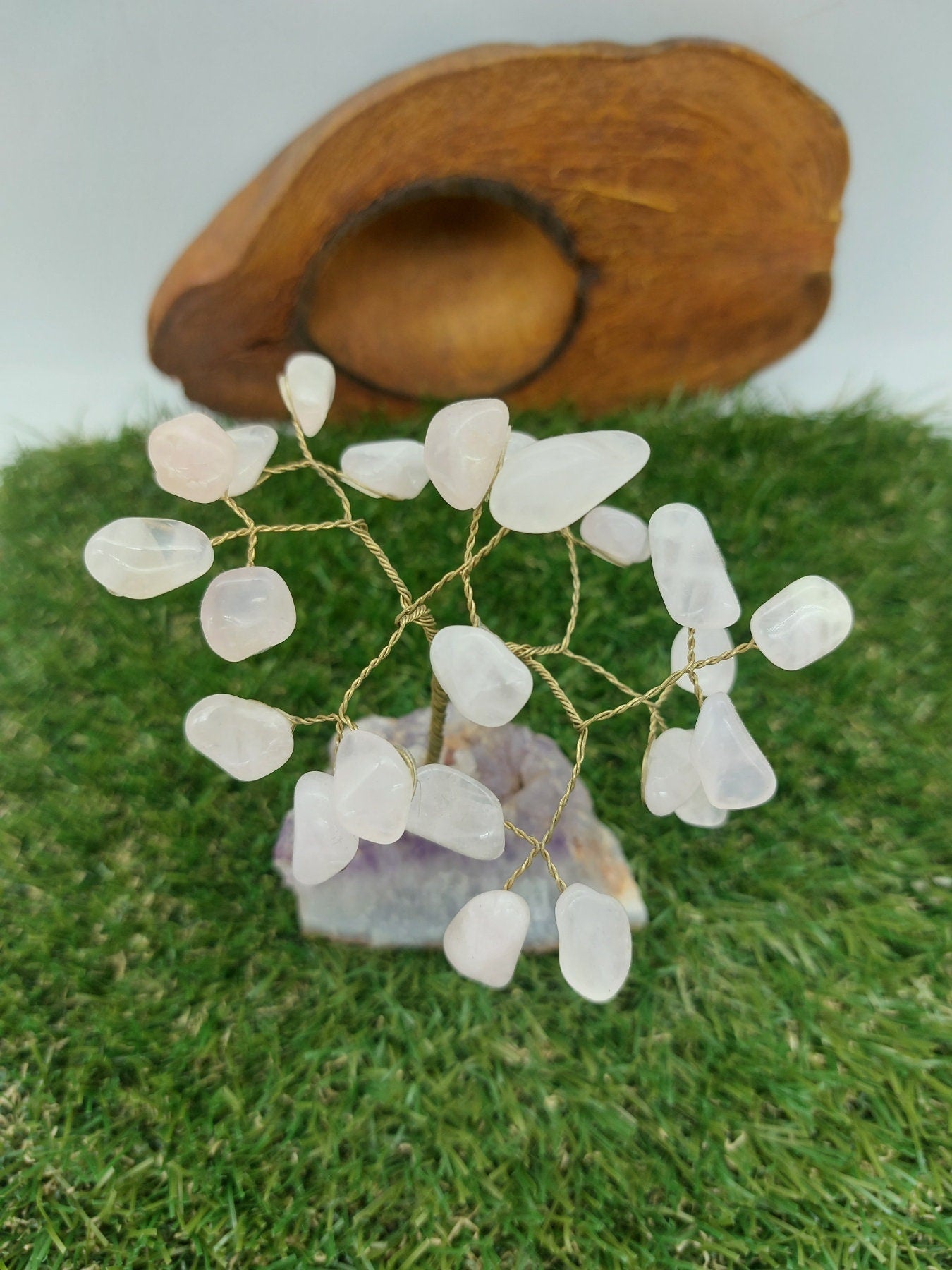 Rose Quartz Crystal Tree of Life με βάση αμέθυστου - Διακόσμηση σπιτιού