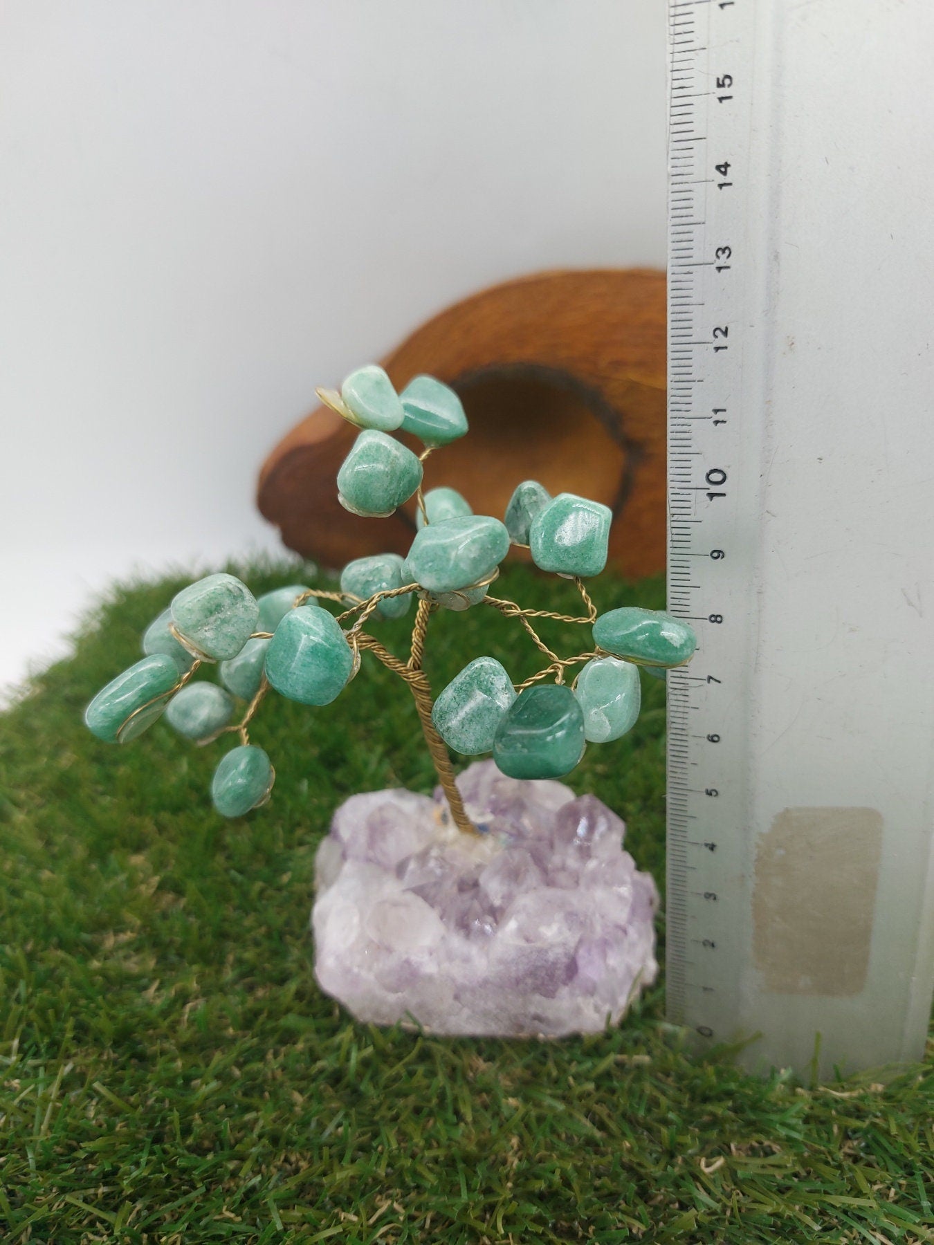 Grüner Aventurin-Kristallbaum des Lebens mit Amethystsockel - Heimdekoration