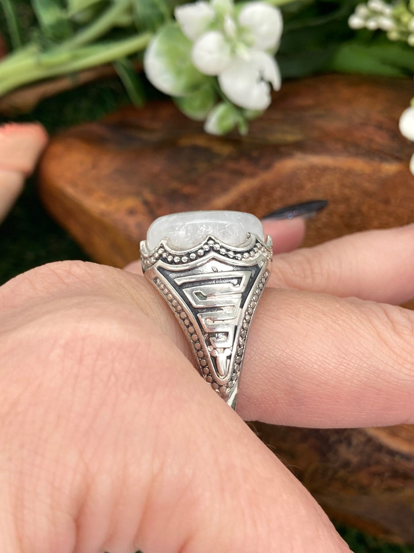 Δαχτυλίδι Rainbow Moonstone Crystal Sterling 925 Cabochon Cut Statement δαχτυλίδι κορυφαίας ποιότητας χειροποίητο