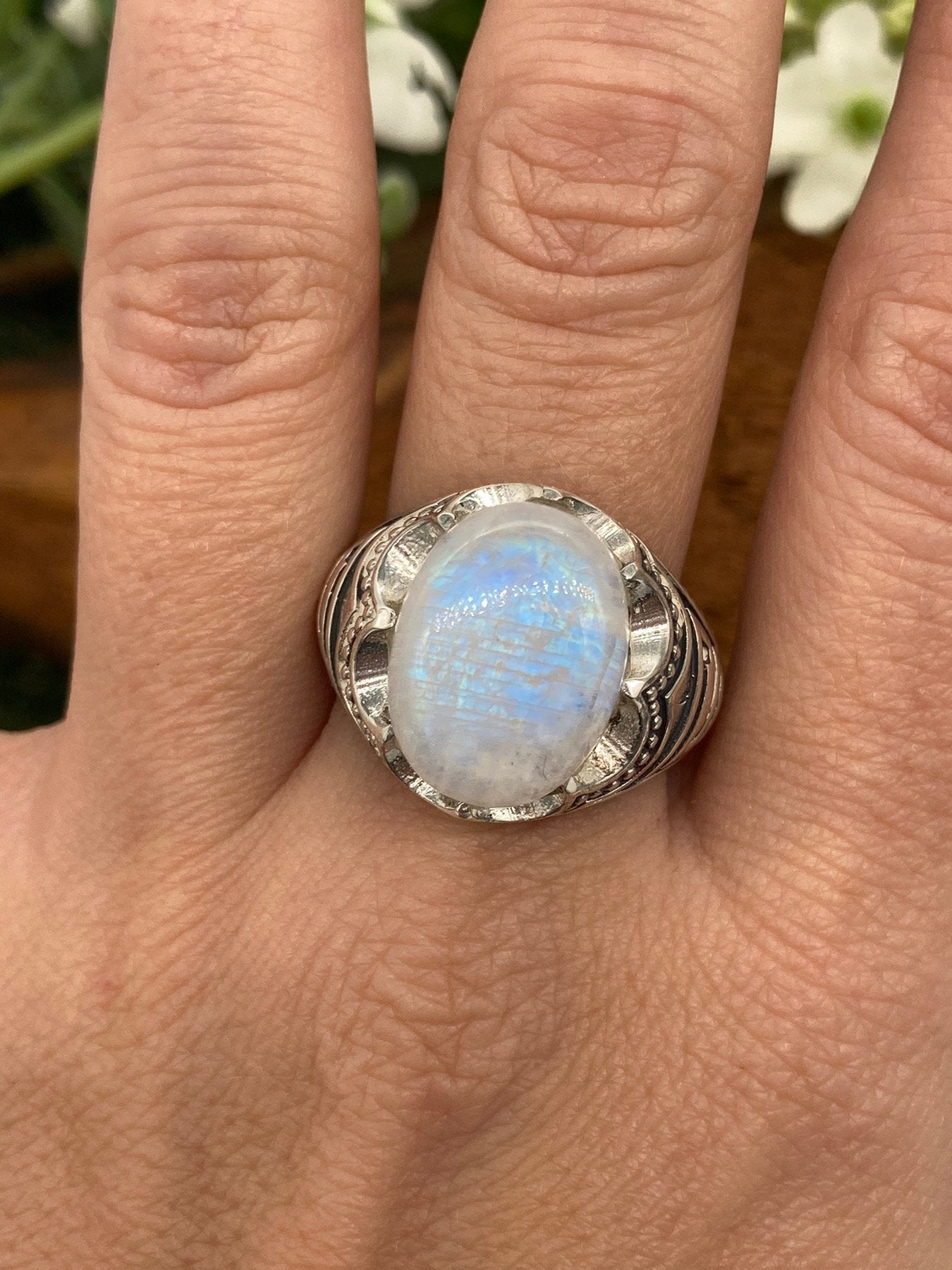 Δαχτυλίδι Rainbow Moonstone Crystal Sterling 925 Cabochon Cut Statement δαχτυλίδι κορυφαίας ποιότητας χειροποίητο
