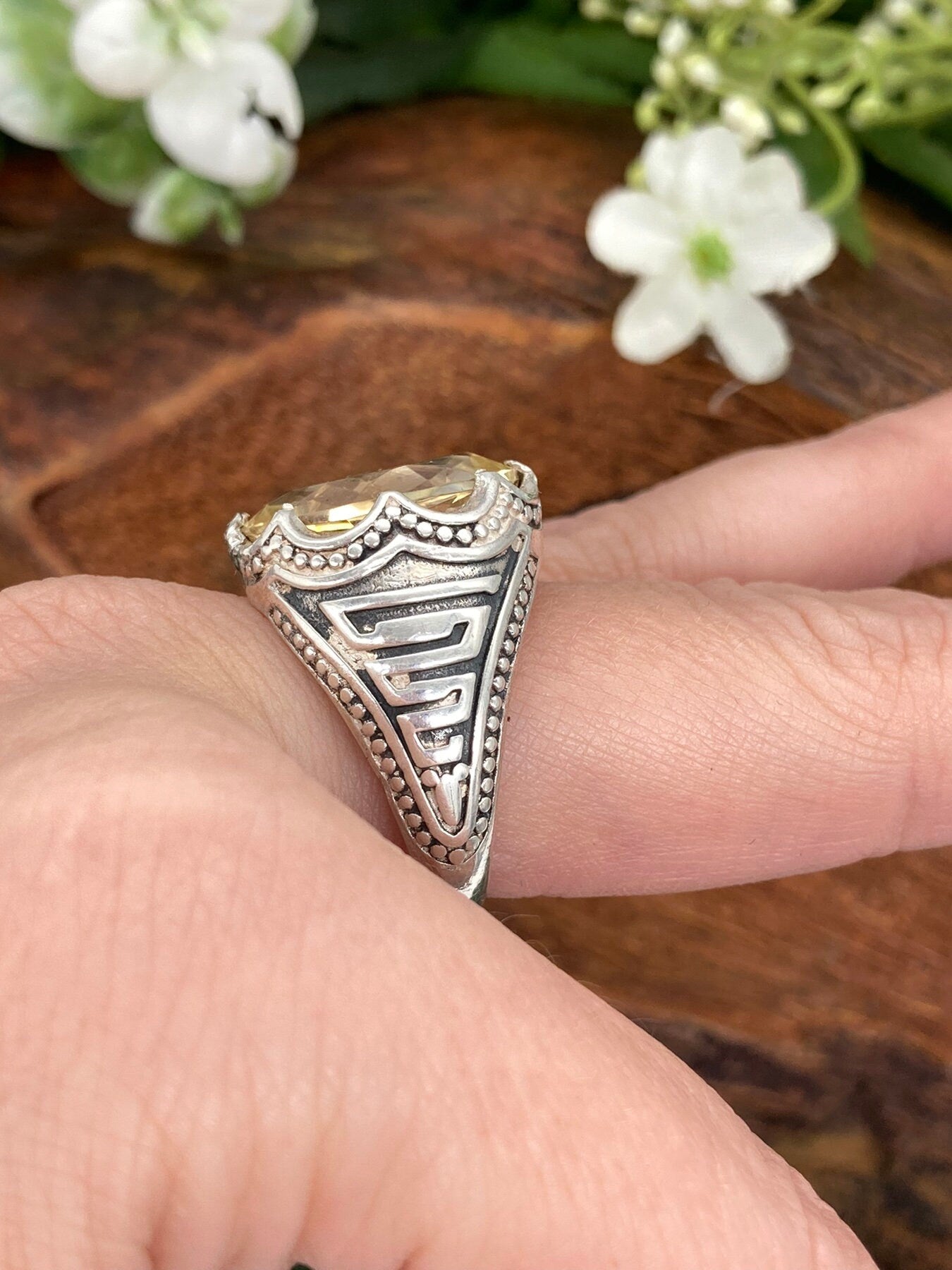 Δαχτυλίδι Citrine Crystal Sterling 925 Faceted Statement δαχτυλίδι κορυφαίας ποιότητας χειροποίητο