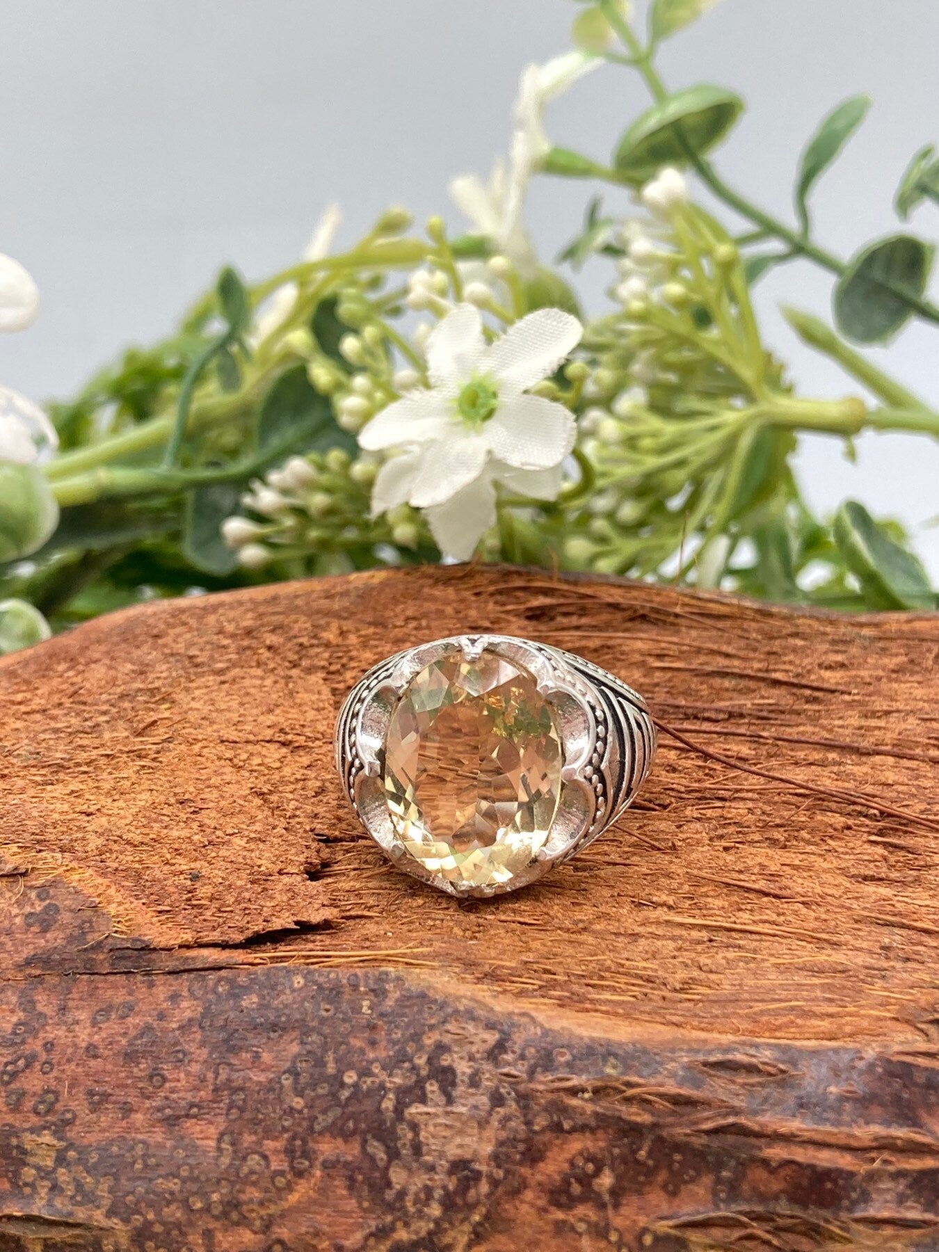 Δαχτυλίδι Citrine Crystal Sterling 925 Faceted Statement δαχτυλίδι κορυφαίας ποιότητας χειροποίητο