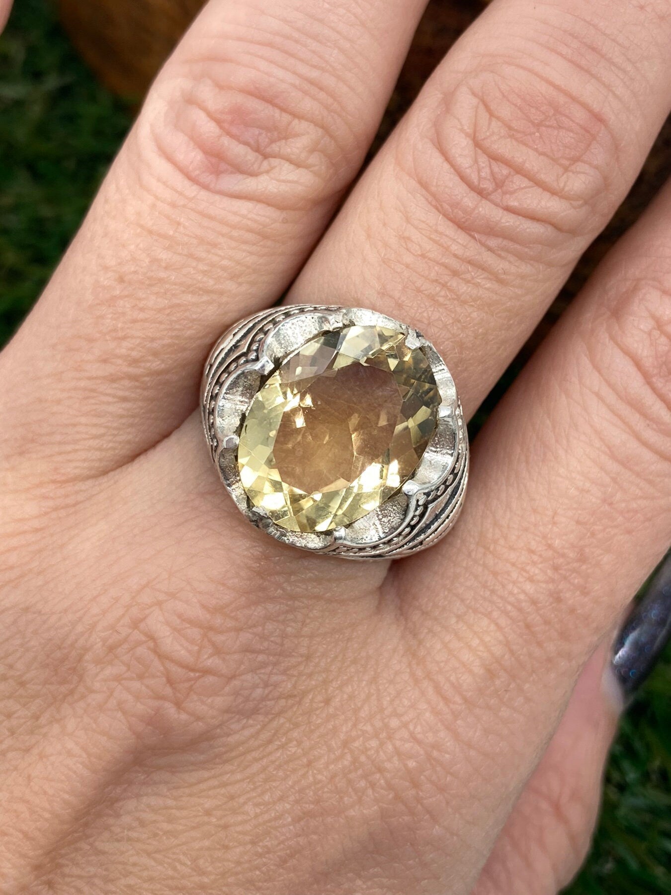 Δαχτυλίδι Citrine Crystal Sterling 925 Faceted Statement δαχτυλίδι κορυφαίας ποιότητας χειροποίητο