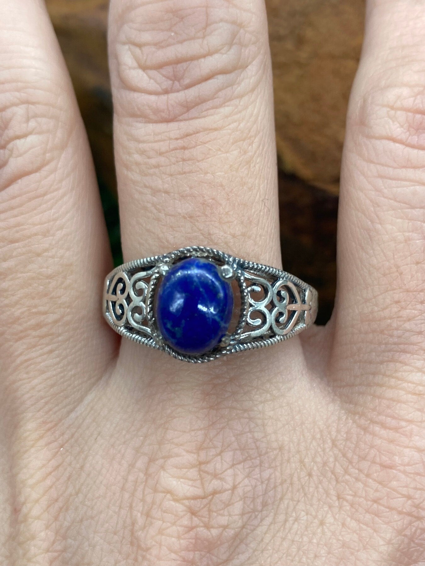 Lapislazuli Kristall Sterling Silber 925 Cabochon Schliff Ring Top Qualität Handarbeit