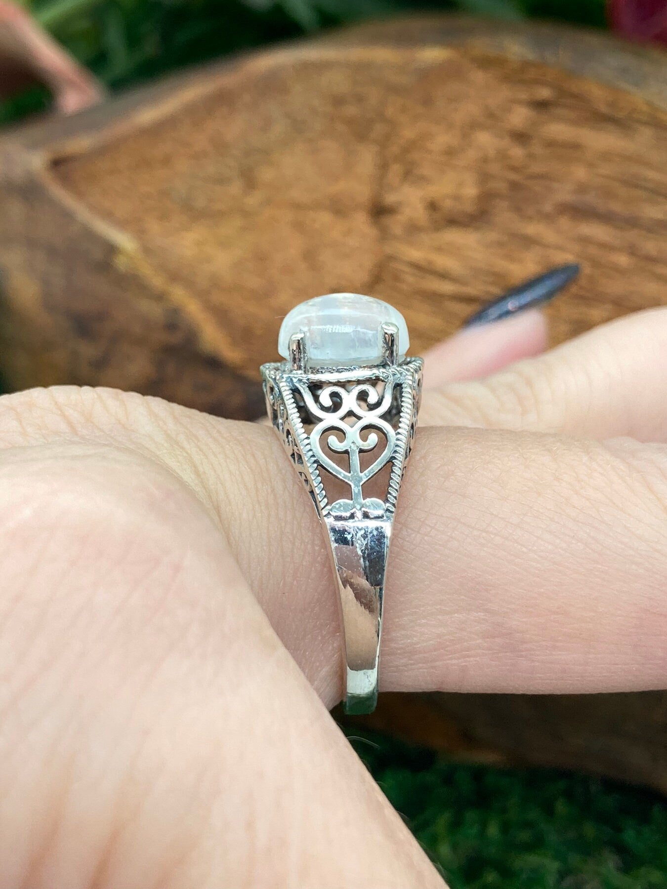 Δαχτυλίδι Rainbow Moonstone Crystal Sterling 925 Cabochon δαχτυλίδι κορυφαίας ποιότητας χειροποίητο φινετσάτο