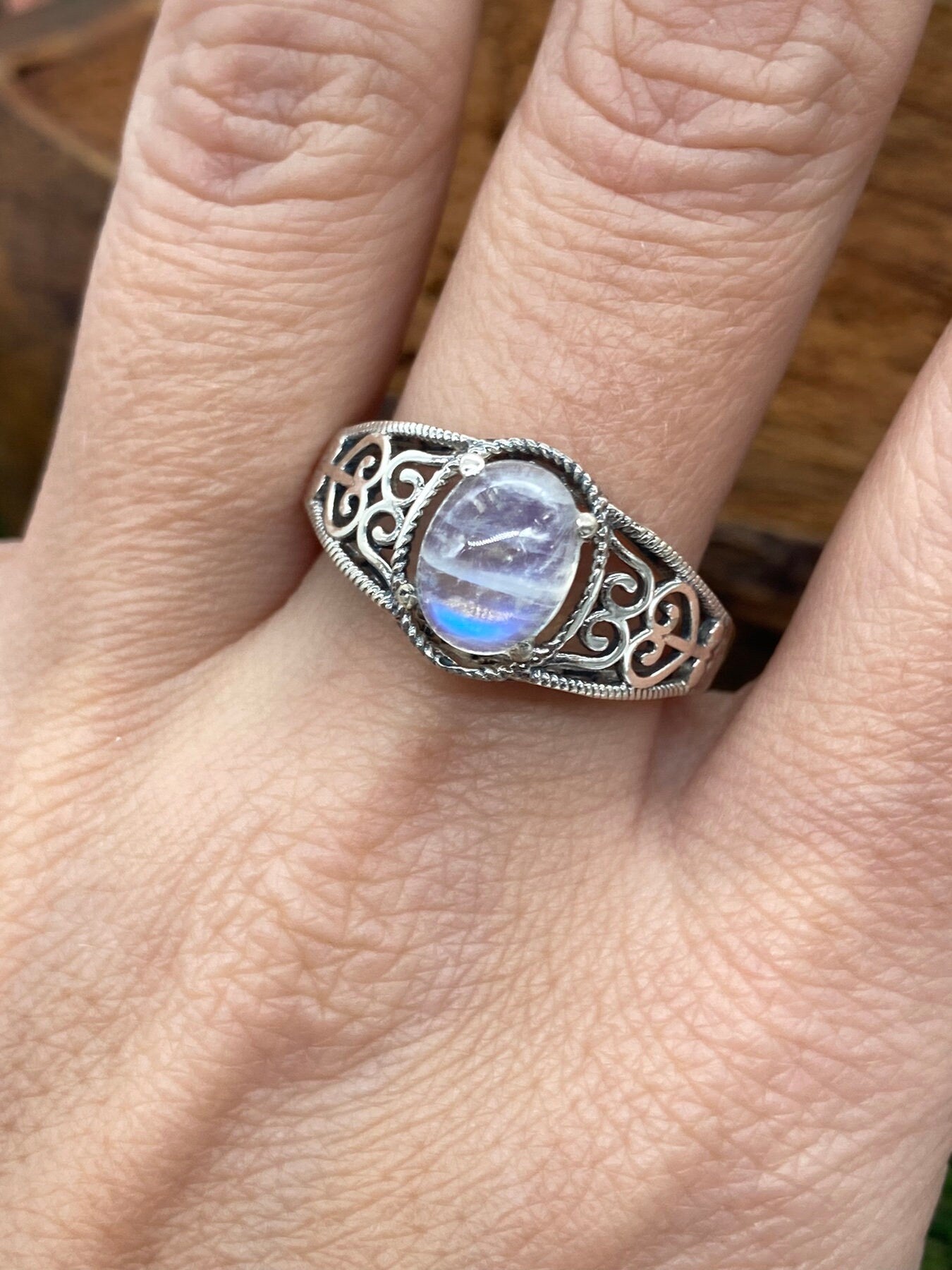 Δαχτυλίδι Rainbow Moonstone Crystal Sterling 925 Cabochon δαχτυλίδι κορυφαίας ποιότητας χειροποίητο φινετσάτο
