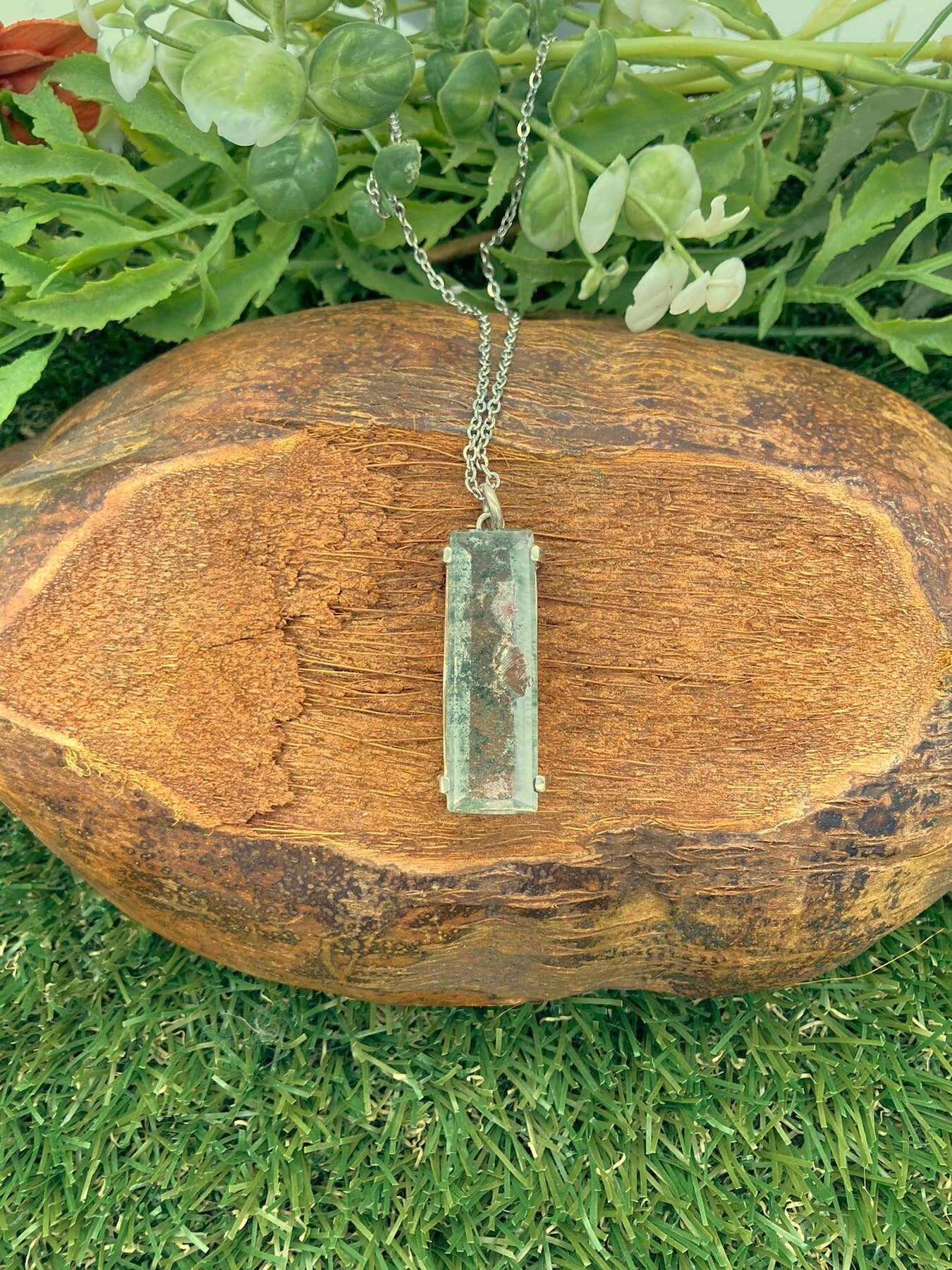 Gartenquarz Cabochon Schliff Sterling Silber Halskette