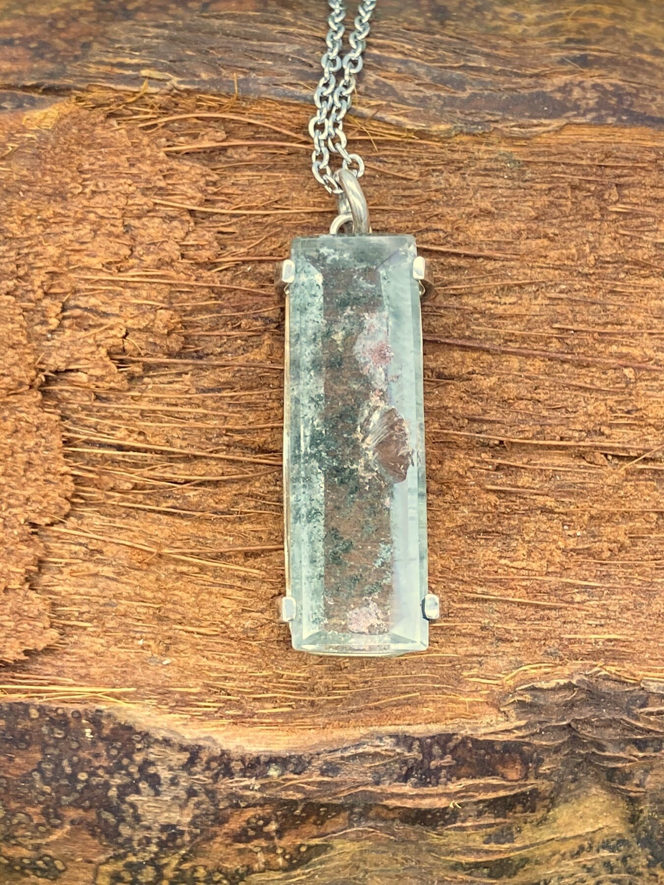 Gartenquarz Cabochon Schliff Sterling Silber Halskette