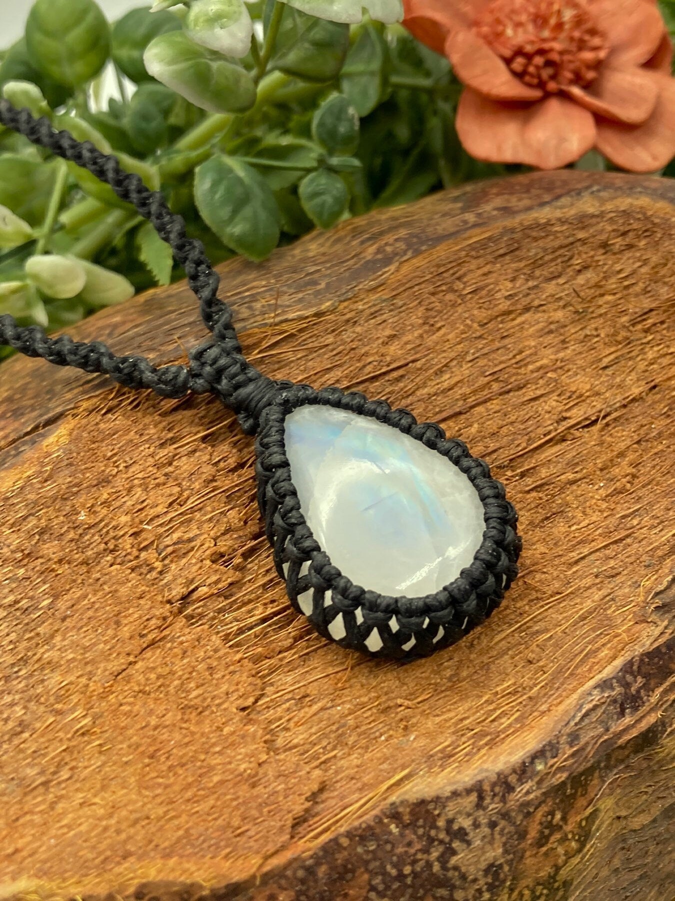Mondstein Handgemachte Makramee Cabochon Halskette