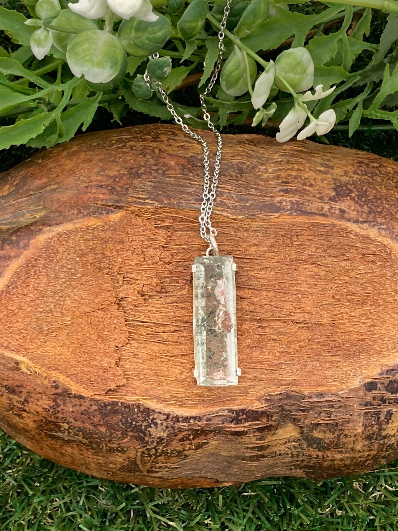 Gartenquarz Cabochon Schliff Sterling Silber Halskette