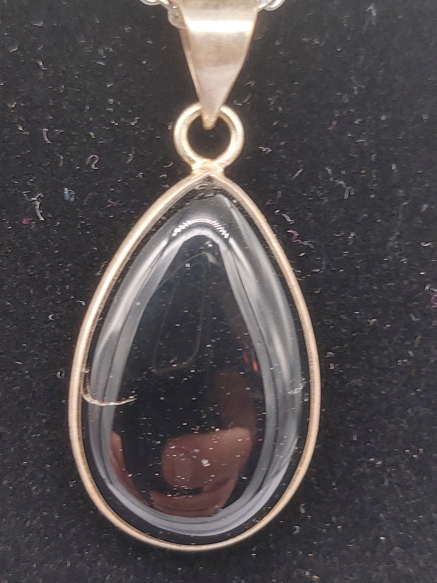 Black Obsidian Silver Plated Pendant Cabochon Cut Healing Crystal