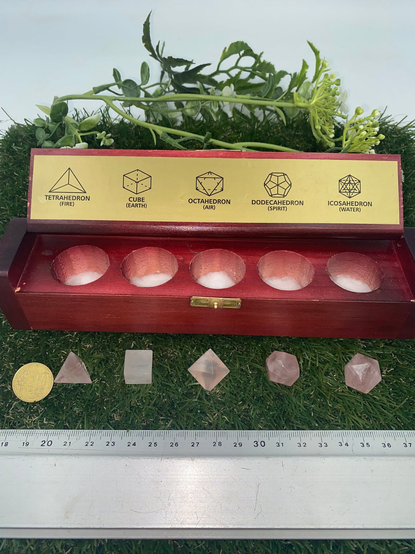 Pink Quartz Platonic Solids Sacred Geometric Set, Energy Healing κρύσταλλο, πέτρες ρέικι, σετ πέντε τσάκρα