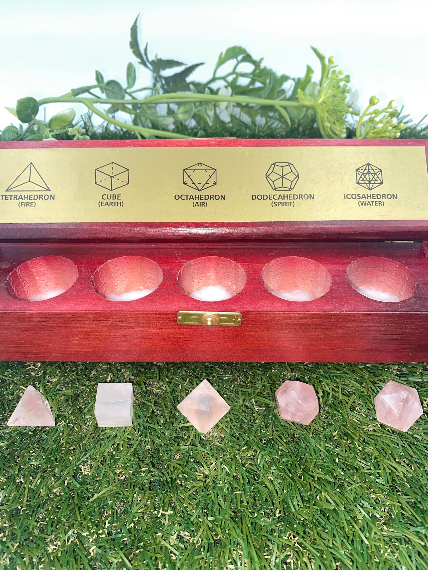 Pink Quartz Platonic Solids Sacred Geometric Set, Energy Healing κρύσταλλο, πέτρες ρέικι, σετ πέντε τσάκρα