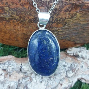 Lapis Lazuli Silver Plated Brass Pendant Cabochon Cut Healing Crystal