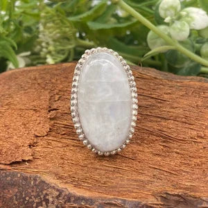 Moonstone Crystal Silver Plated Adjustable Statement Ring