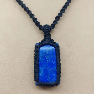 Lapis Lazuli Macrame Necklace, Blue Crystal Wrapped Woven Necklace, Gemstone Necklace