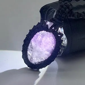 Amethyst Crystal Macrame Necklace, Purple Stone Woven Necklace, Healing Crystals