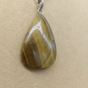 Tiger Eye Teardrop Crystal Chain Necklace, Yellow Gemstone Necklace, Stone Necklace for Men and Women