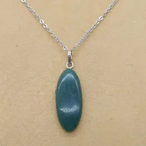 Green Aventurine Crystal Necklace for Men and Women, Gemstone Pendant with Steel Layering Chain, Crystal Gift Ideas