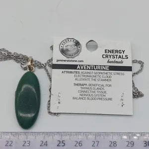 Green Aventurine Crystal Necklace for Men and Women, Gemstone Pendant with Steel Layering Chain, Crystal Gift Ideas