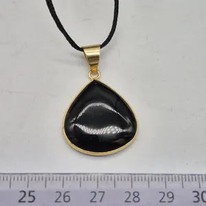 Black Obsidian Brass Necklace, Black Crystal Necklace for Him and Her