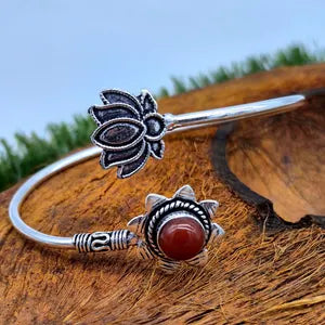 Carnelian Cuff Bracelet – Silver Plated Adjustable Boho Cuff