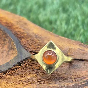 Carnelian Geometrical Brass Adjustable Ring for Women