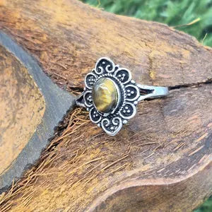 Tiger Eye Ethnic Silver Plated Adjustable Ring for Women