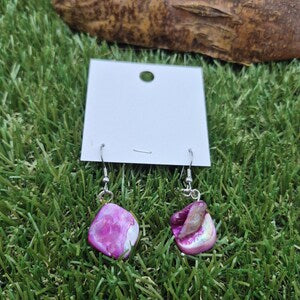 Pink Fuchsia Mother of Pearl Dangle Earrings – Handmade Natural Shell Earrings