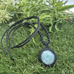 Amazonite Crystal Macrame Necklace