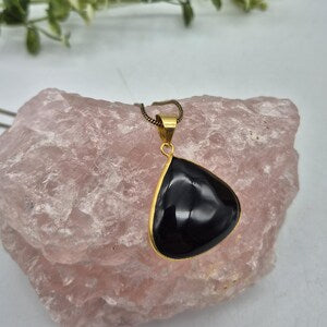 Black Tourmaline Brass Necklace with Brass Chain – 48cm – Handmade Crystal Pendant