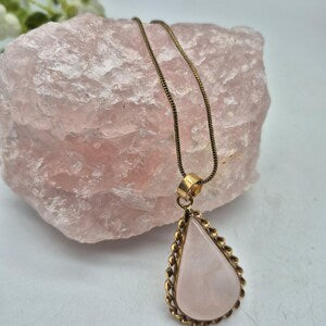 Rose Quartz Brass Pendant