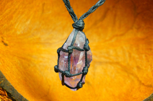Amethyst polished Mineral Stone Brazilian Crystal Healing Makrame Wrapped Necklace Protection Gift Accessories