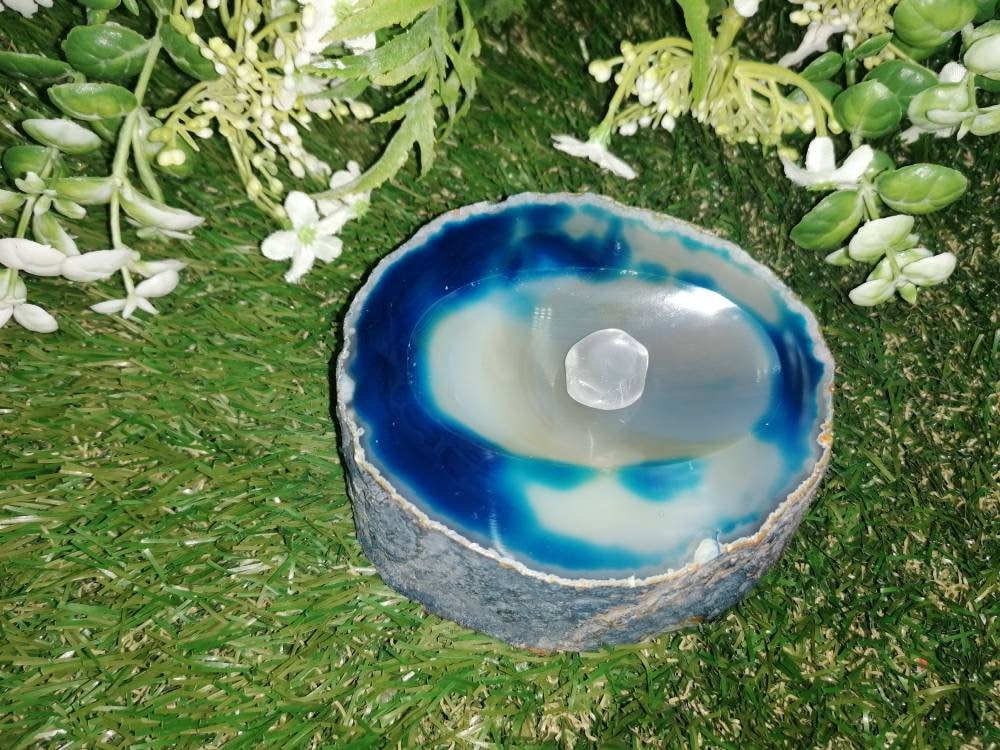 Natürlicher blauer Achat Aschenbecher Heilkristall Sternzeichen Mineralstein