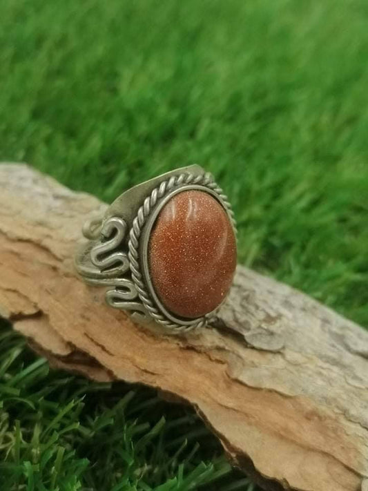 Ηλιακή πέτρα αλπακά μέταλλο cabochon Crystal Healing Ring - Master Healer, Chakra Alignment, Aura Protection, Ενισχυτής