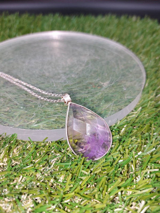 Hochwertige Kristall Ametrin Halskette Cabochonschliff Facettiert Schliff Sterling Silber 925 Lünette Anhänger