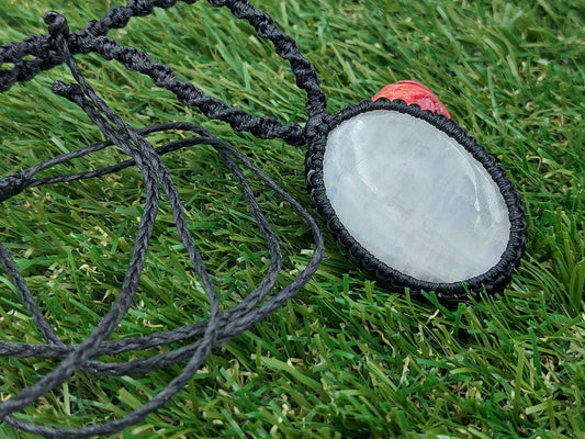 Γυαλισμένο Moonstone Handmade Macrame Cabochon Necklace - Rough Mineral Stone Birthstone Healing Therapy Gift Idea