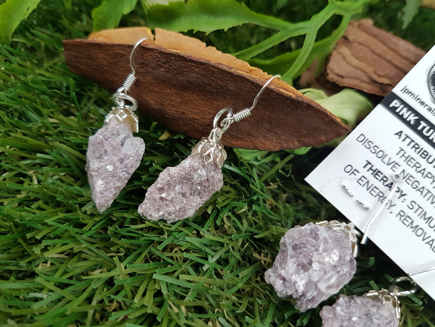 Pink Tourmaline with Lepidolite Crystal Polished Earrings
