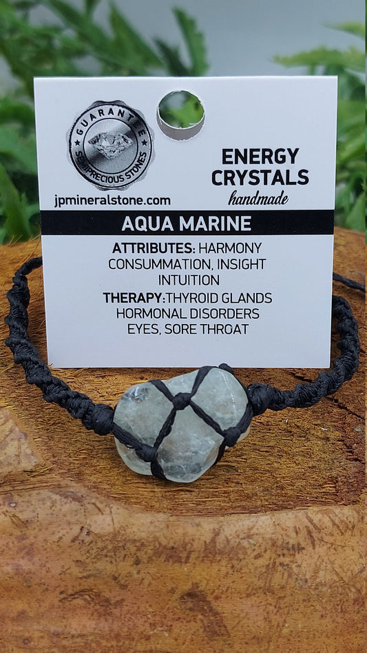 Natürliches Aquamarin-Handgemachtes Wickelarmband aus Makramee, Heilkristall, Zubehör, Sternzeichen, Mineralstein